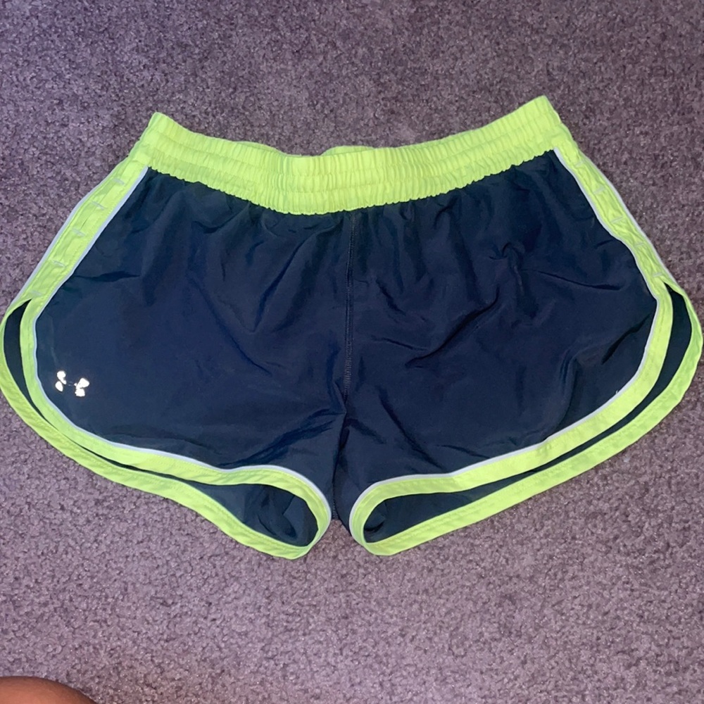 Neon yellow and gray under armour running shorts